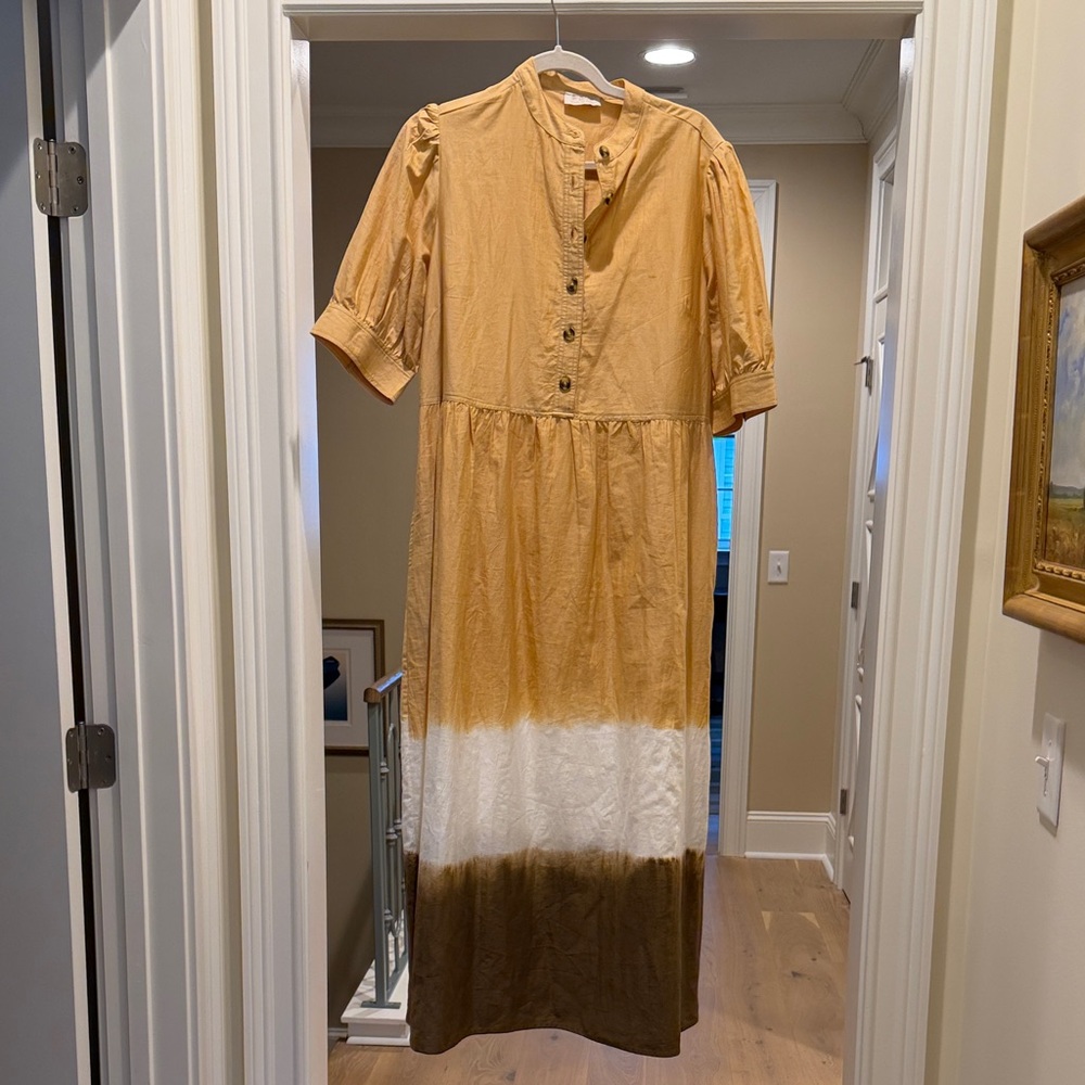 Banjanan peach Dip-Dye Maxi Dress with Puff Sleeves(bw)